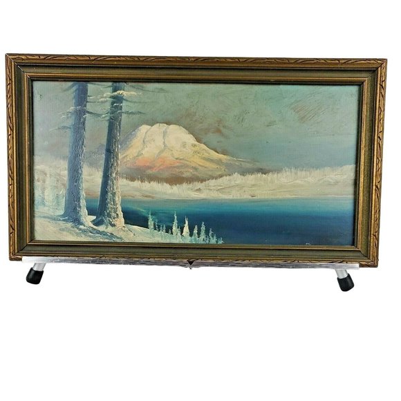 Other - Antique Original Oil Painting Mountain Lake By Harry Leonard Lopp Pacific NW